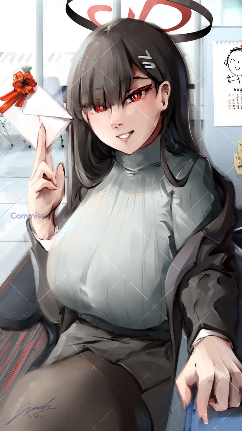 Example of a "Half Body, Detailed + Detailed background" commission.