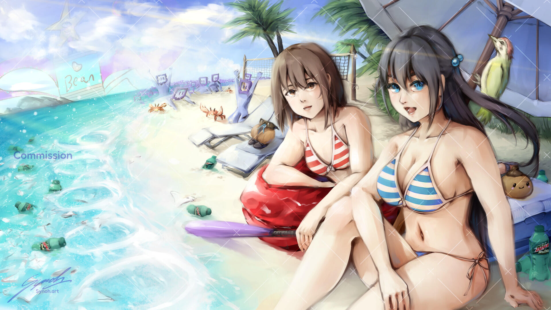 Example of a "1 Full Body, Detailed; 1 Half Body, Detailed + Detailed background" commission.