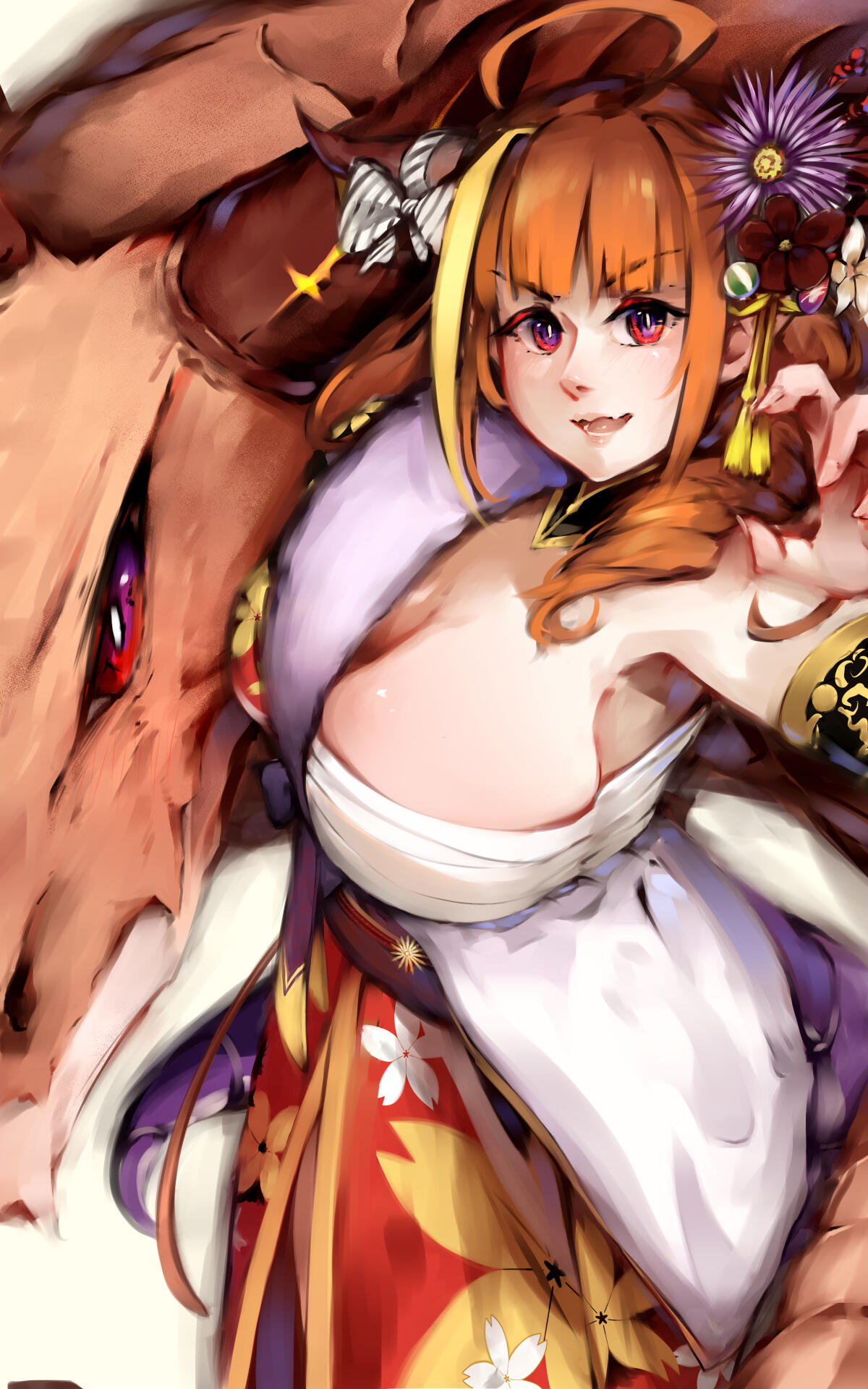 Digital fanart of Kiryu Coco, a dragon girl and Vtuber from Hololive, wearing Asian clothes and having an actual dragon behind her. Celebrational artwork for the Chinese zodiac 