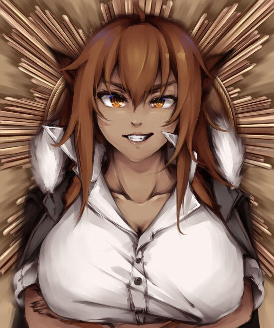 Digital art of Larissa Manda crossing her arms and smiling confidently at the viewer. The background is a Brunswick star.