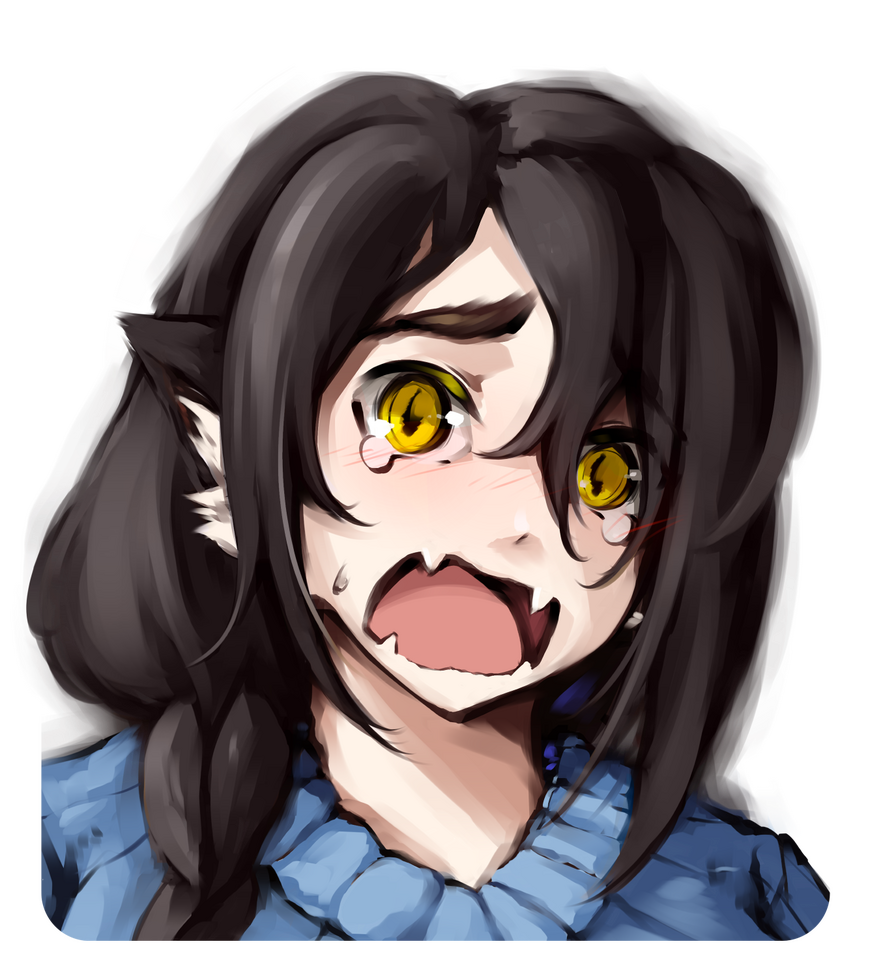 A drawing of Melissa having an expression that's a combination of shocked, embarrassed and confused. The drawing acts as an avatar.